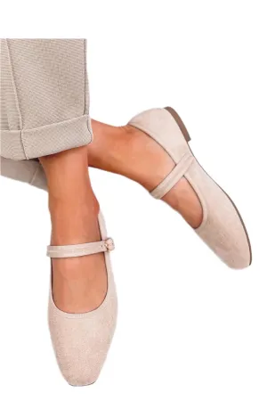 TEEK - Beige Strap Suede Ballet Flats